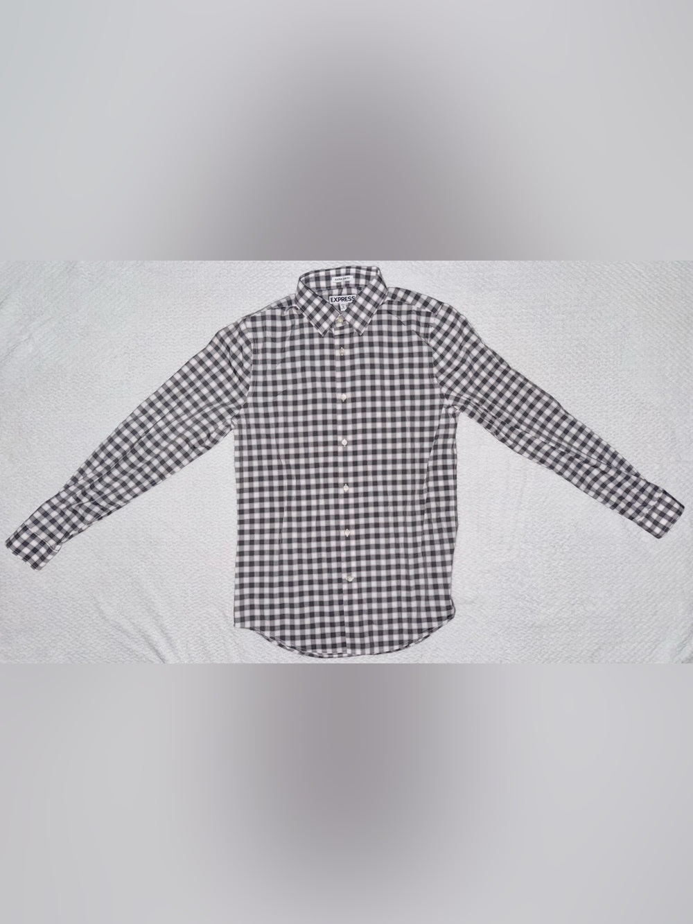 Express Men’s Black/White/Red Check Button-Down Shirt - Classic Plaid
